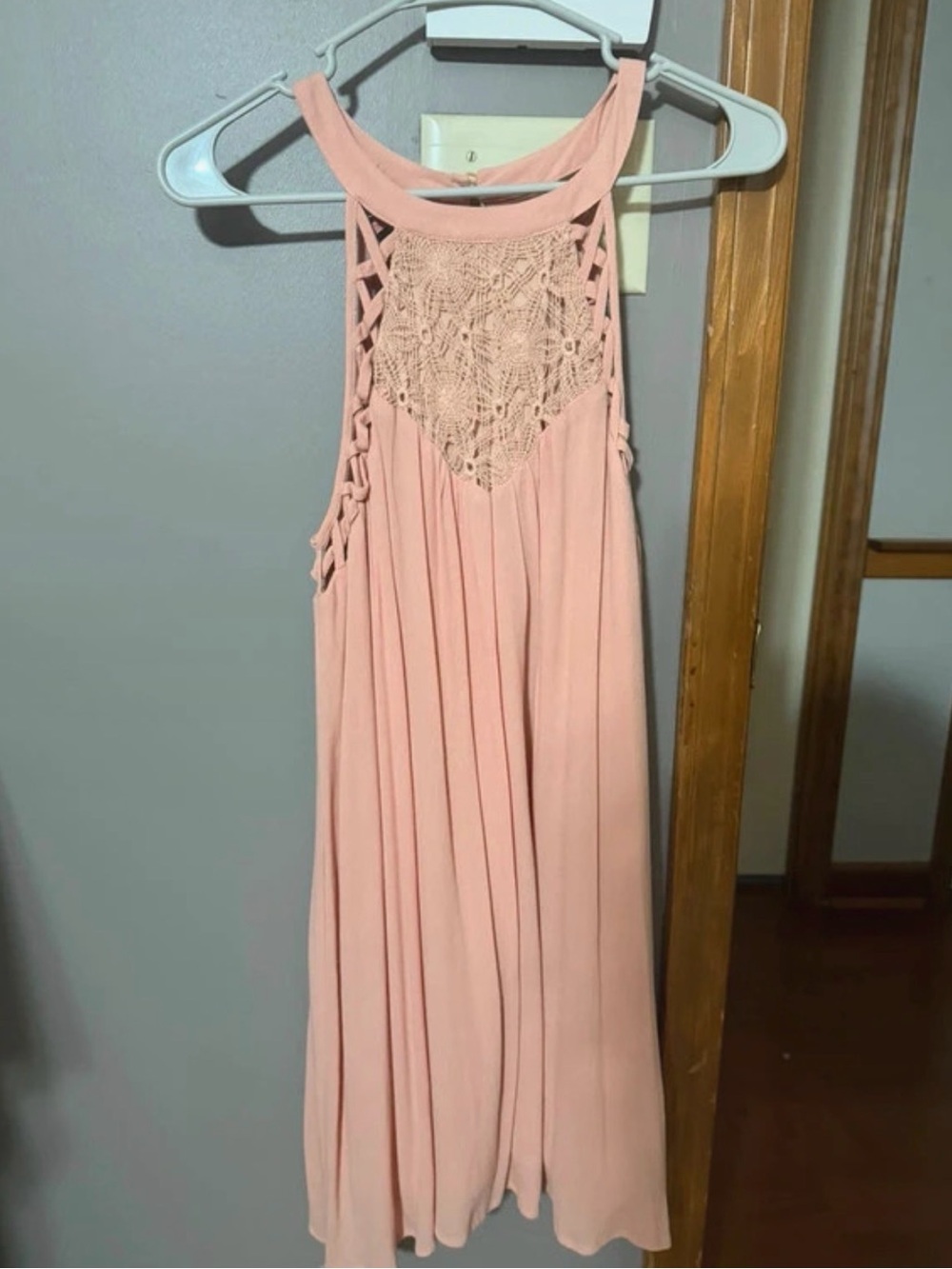 Sleeveless Crochet Panel Maxi Dress in Blush Pink